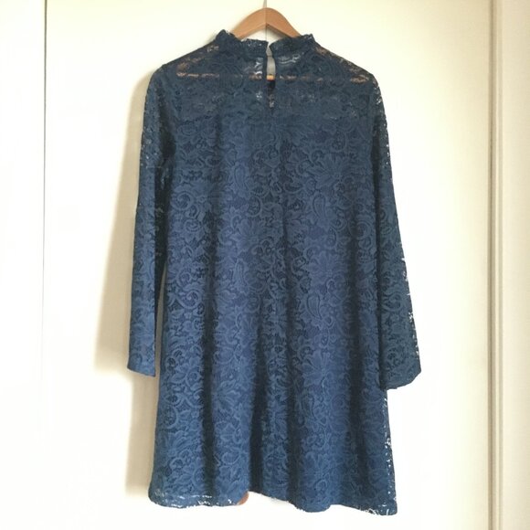 Tahari Navy Blue Lacy Bell Sleeve Lolita Babydoll Dress - Picture 2 of 16